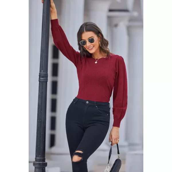 GRACE KARIN Womens Lightweight Thin Summer Pullover Sweater Cute Puff Short Sleeve Tops Pullover Shirt Knit BlouseCl0834 Wine Red Long Sleeve