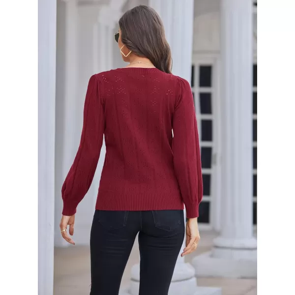 GRACE KARIN Womens Lightweight Thin Summer Pullover Sweater Cute Puff Short Sleeve Tops Pullover Shirt Knit BlouseCl0834 Wine Red Long Sleeve
