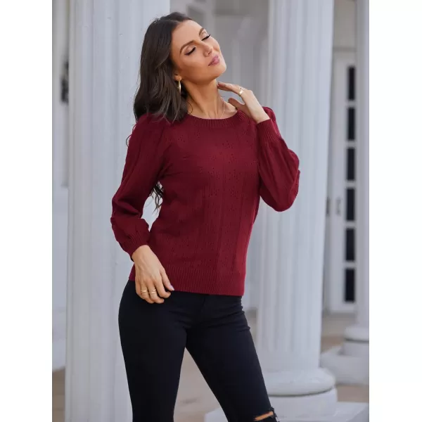 GRACE KARIN Womens Lightweight Thin Summer Pullover Sweater Cute Puff Short Sleeve Tops Pullover Shirt Knit BlouseCl0834 Wine Red Long Sleeve
