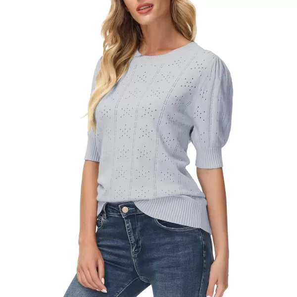 GRACE KARIN Womens Lightweight Thin Summer Pullover Sweater Cute Puff Short Sleeve Tops Pullover Shirt Knit BlouseGrey Blue