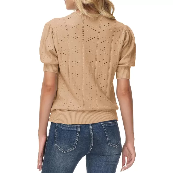 GRACE KARIN Womens Lightweight Thin Summer Pullover Sweater Cute Puff Short Sleeve Tops Pullover Shirt Knit BlouseKhaki