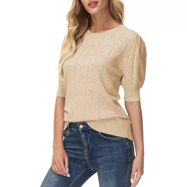 GRACE KARIN Womens Lightweight Thin Summer Pullover Sweater Cute Puff Short Sleeve Tops Pullover Shirt Knit BlouseLight Apricot