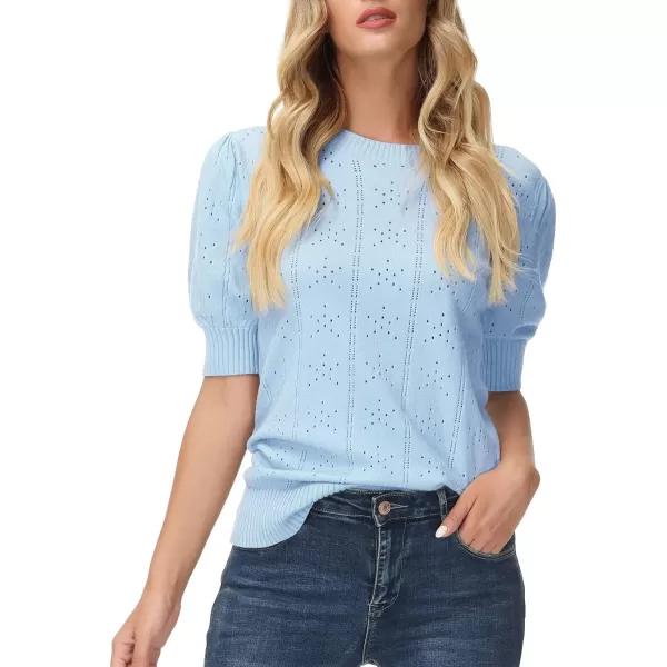 GRACE KARIN Womens Lightweight Thin Summer Pullover Sweater Cute Puff Short Sleeve Tops Pullover Shirt Knit BlouseLight Blue