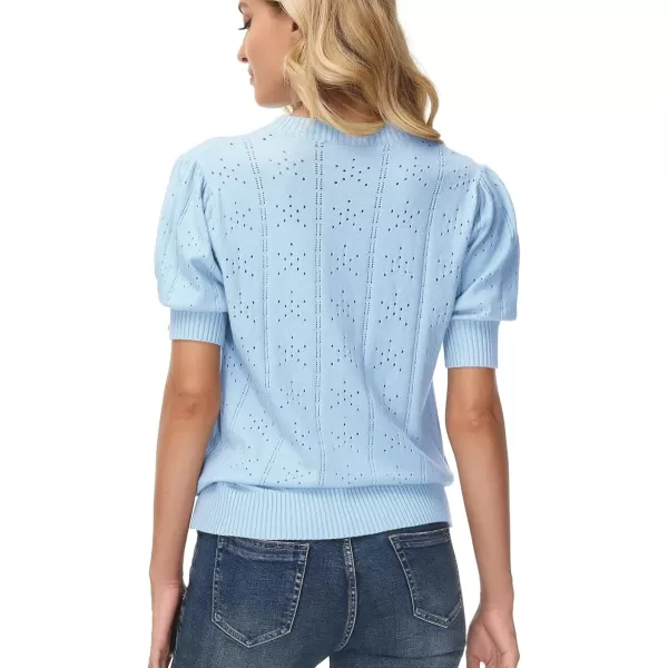 GRACE KARIN Womens Lightweight Thin Summer Pullover Sweater Cute Puff Short Sleeve Tops Pullover Shirt Knit BlouseLight Blue