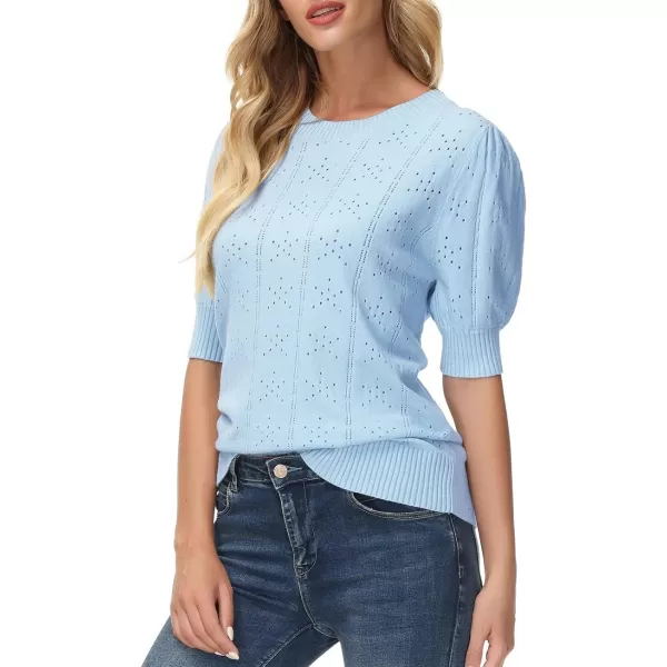 GRACE KARIN Womens Lightweight Thin Summer Pullover Sweater Cute Puff Short Sleeve Tops Pullover Shirt Knit BlouseLight Blue