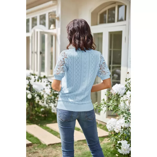 GRACE KARIN Womens Lightweight Thin Summer Pullover Sweater Cute Puff Short Sleeve Tops Pullover Shirt Knit BlouseLight Blue B