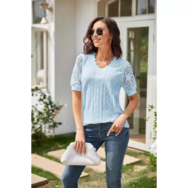 GRACE KARIN Womens Lightweight Thin Summer Pullover Sweater Cute Puff Short Sleeve Tops Pullover Shirt Knit BlouseLight Blue B