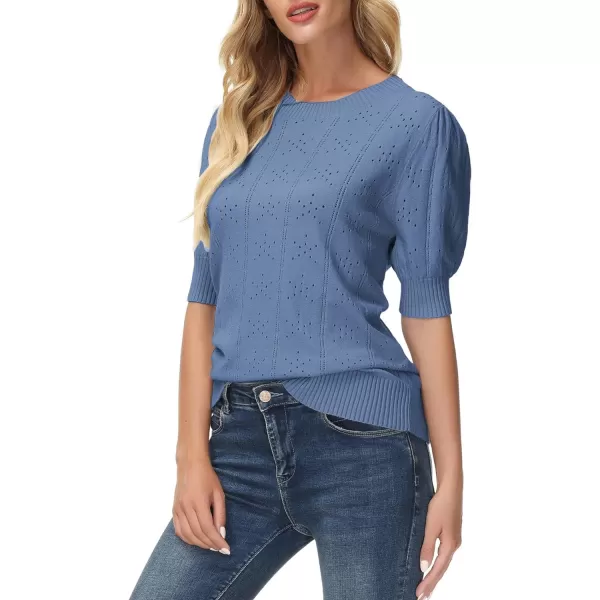 GRACE KARIN Womens Lightweight Thin Summer Pullover Sweater Cute Puff Short Sleeve Tops Pullover Shirt Knit BlouseLight Blue C