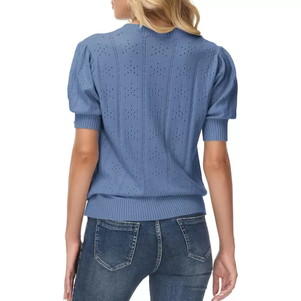 GRACE KARIN Womens Lightweight Thin Summer Pullover Sweater Cute Puff Short Sleeve Tops Pullover Shirt Knit BlouseLight Blue C