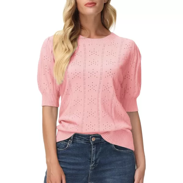 GRACE KARIN Womens Lightweight Thin Summer Pullover Sweater Cute Puff Short Sleeve Tops Pullover Shirt Knit BlouseLight Pink