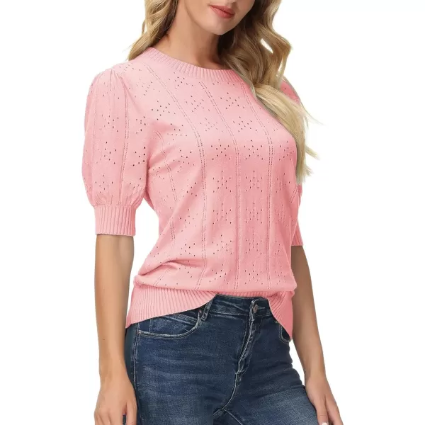 GRACE KARIN Womens Lightweight Thin Summer Pullover Sweater Cute Puff Short Sleeve Tops Pullover Shirt Knit BlouseLight Pink