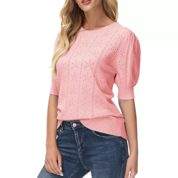 GRACE KARIN Womens Lightweight Thin Summer Pullover Sweater Cute Puff Short Sleeve Tops Pullover Shirt Knit BlouseLight Pink
