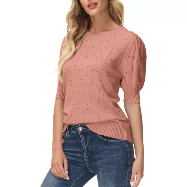 GRACE KARIN Womens Lightweight Thin Summer Pullover Sweater Cute Puff Short Sleeve Tops Pullover Shirt Knit BlouseLight Pink B