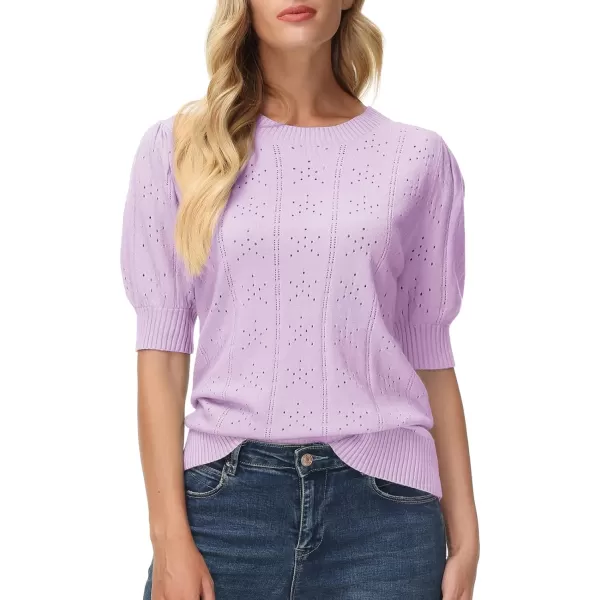 GRACE KARIN Womens Lightweight Thin Summer Pullover Sweater Cute Puff Short Sleeve Tops Pullover Shirt Knit BlouseLight Purple