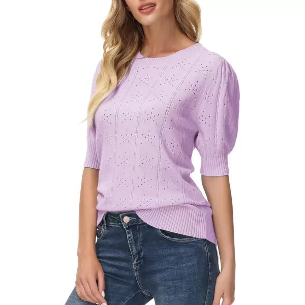 GRACE KARIN Womens Lightweight Thin Summer Pullover Sweater Cute Puff Short Sleeve Tops Pullover Shirt Knit BlouseLight Purple