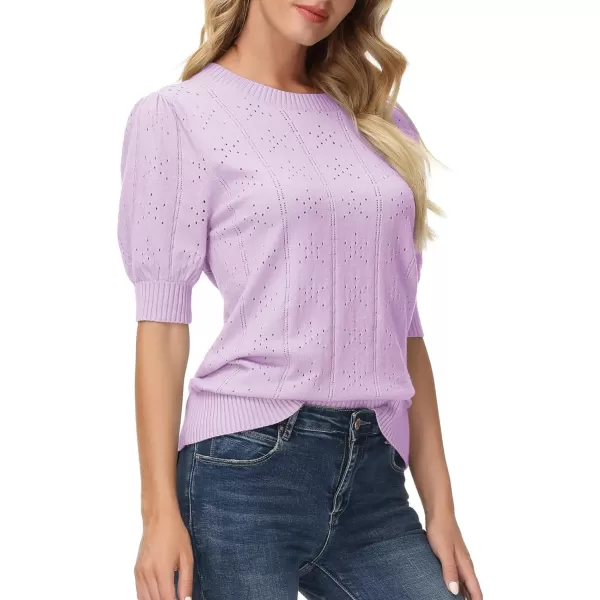 GRACE KARIN Womens Lightweight Thin Summer Pullover Sweater Cute Puff Short Sleeve Tops Pullover Shirt Knit BlouseLight Purple