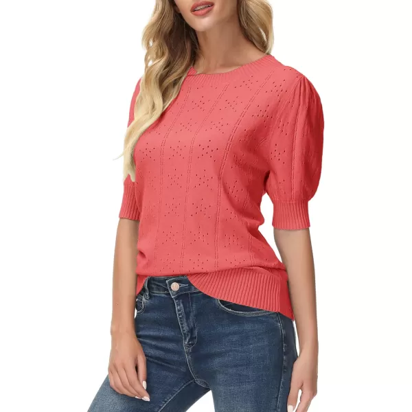 GRACE KARIN Womens Lightweight Thin Summer Pullover Sweater Cute Puff Short Sleeve Tops Pullover Shirt Knit BlouseMandarin Red