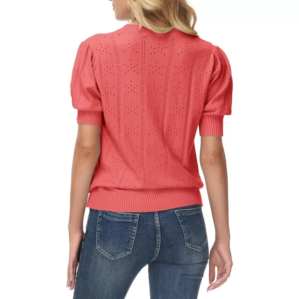 GRACE KARIN Womens Lightweight Thin Summer Pullover Sweater Cute Puff Short Sleeve Tops Pullover Shirt Knit BlouseMandarin Red