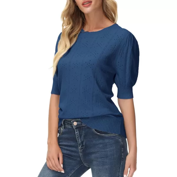 GRACE KARIN Womens Lightweight Thin Summer Pullover Sweater Cute Puff Short Sleeve Tops Pullover Shirt Knit BlouseNavy Blue