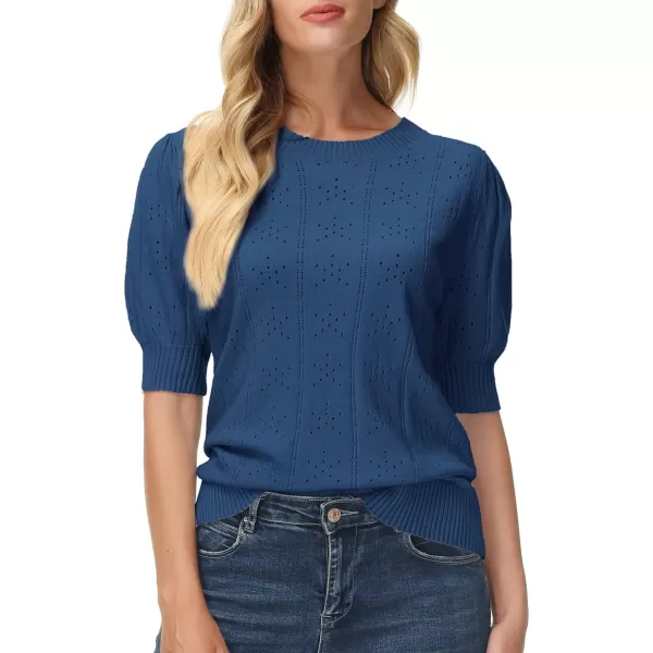 GRACE KARIN Womens Lightweight Thin Summer Pullover Sweater Cute Puff Short Sleeve Tops Pullover Shirt Knit BlouseNavy Blue