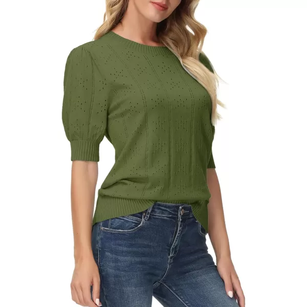 GRACE KARIN Womens Lightweight Thin Summer Pullover Sweater Cute Puff Short Sleeve Tops Pullover Shirt Knit BlouseOlive Green