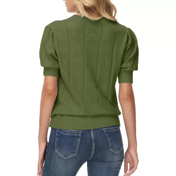 GRACE KARIN Womens Lightweight Thin Summer Pullover Sweater Cute Puff Short Sleeve Tops Pullover Shirt Knit BlouseOlive Green