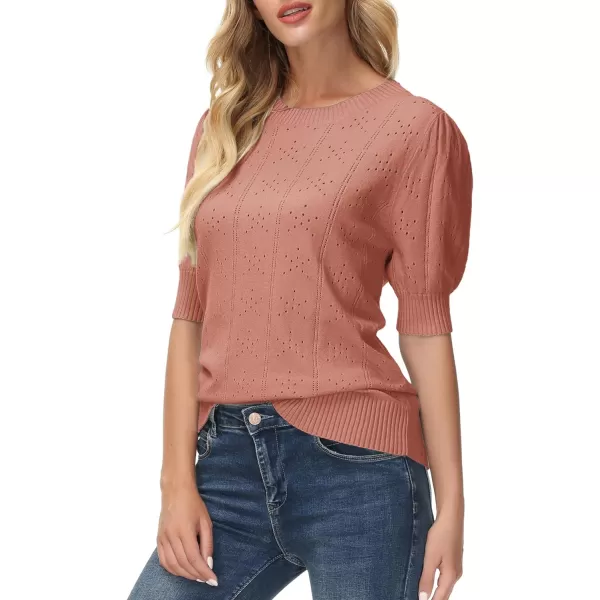 GRACE KARIN Womens Lightweight Thin Summer Pullover Sweater Cute Puff Short Sleeve Tops Pullover Shirt Knit BlouseOrange