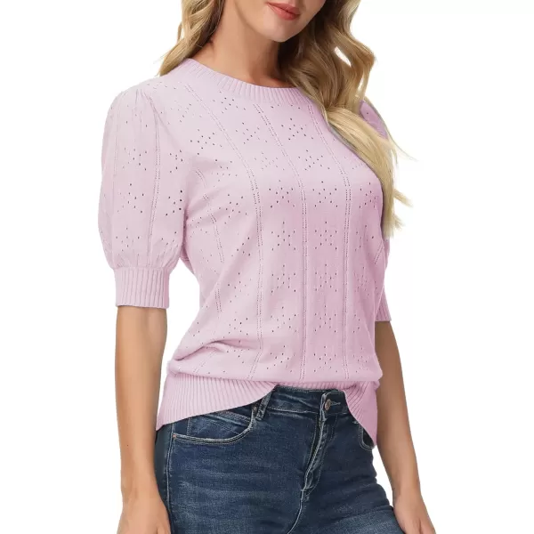 GRACE KARIN Womens Lightweight Thin Summer Pullover Sweater Cute Puff Short Sleeve Tops Pullover Shirt Knit BlousePurple Pink