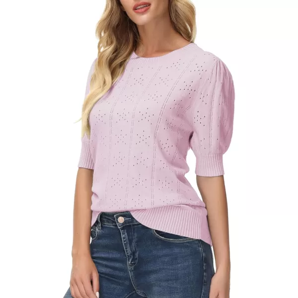 GRACE KARIN Womens Lightweight Thin Summer Pullover Sweater Cute Puff Short Sleeve Tops Pullover Shirt Knit BlousePurple Pink