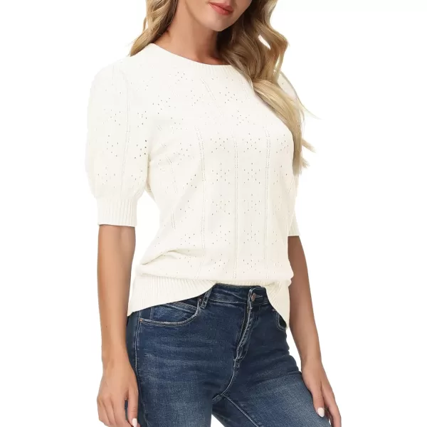 GRACE KARIN Womens Lightweight Thin Summer Pullover Sweater Cute Puff Short Sleeve Tops Pullover Shirt Knit BlouseWhite