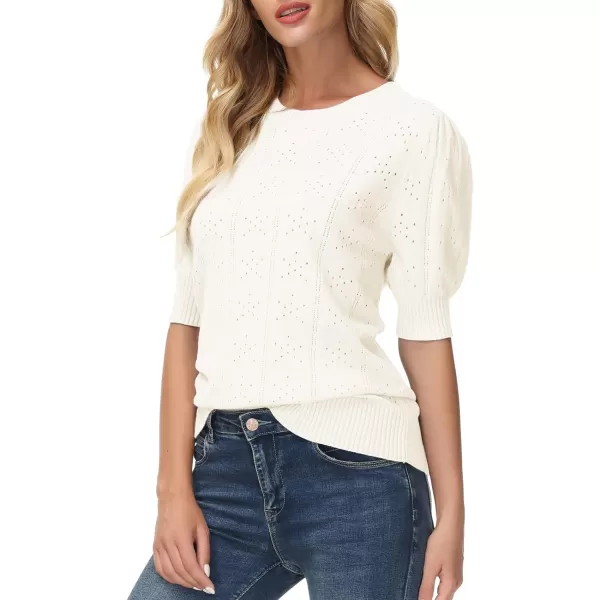 GRACE KARIN Womens Lightweight Thin Summer Pullover Sweater Cute Puff Short Sleeve Tops Pullover Shirt Knit BlouseWhite