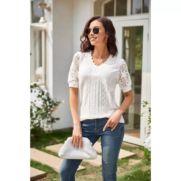 GRACE KARIN Womens Lightweight Thin Summer Pullover Sweater Cute Puff Short Sleeve Tops Pullover Shirt Knit BlouseWhite B