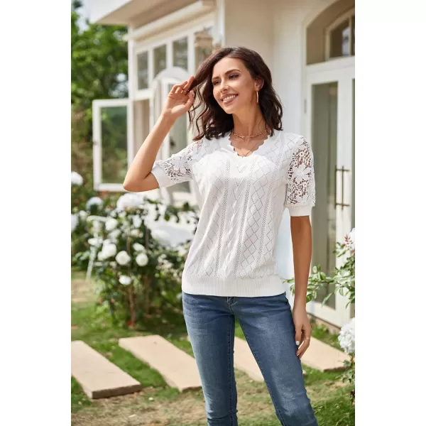 GRACE KARIN Womens Lightweight Thin Summer Pullover Sweater Cute Puff Short Sleeve Tops Pullover Shirt Knit BlouseWhite B