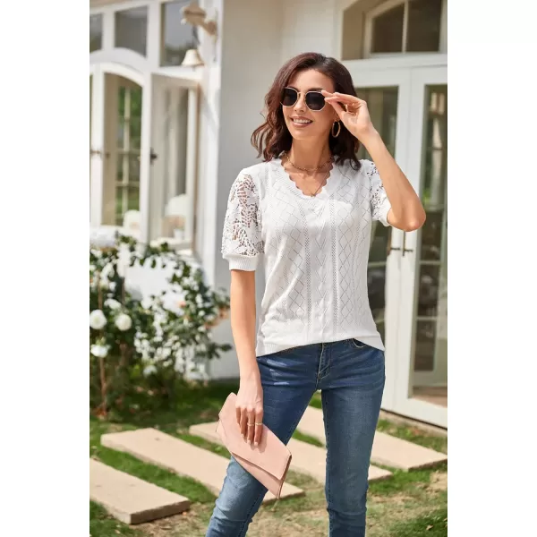 GRACE KARIN Womens Lightweight Thin Summer Pullover Sweater Cute Puff Short Sleeve Tops Pullover Shirt Knit BlouseWhite B