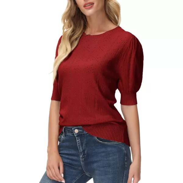 GRACE KARIN Womens Lightweight Thin Summer Pullover Sweater Cute Puff Short Sleeve Tops Pullover Shirt Knit BlouseWine Red