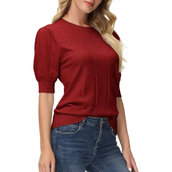 GRACE KARIN Womens Lightweight Thin Summer Pullover Sweater Cute Puff Short Sleeve Tops Pullover Shirt Knit BlouseWine Red