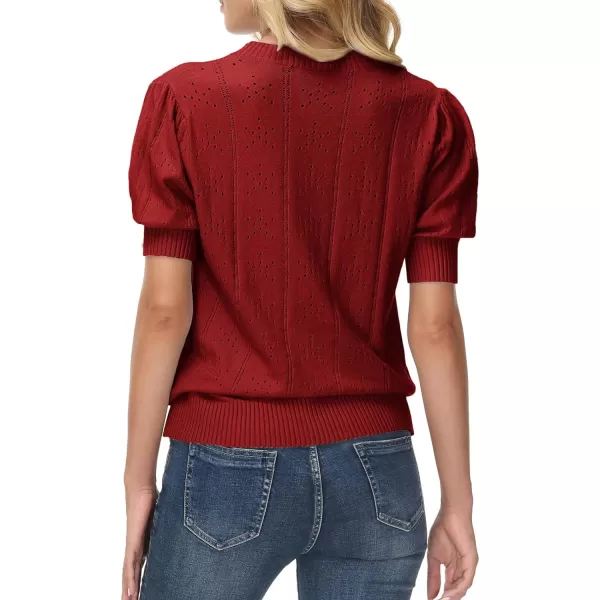 GRACE KARIN Womens Lightweight Thin Summer Pullover Sweater Cute Puff Short Sleeve Tops Pullover Shirt Knit BlouseWine Red