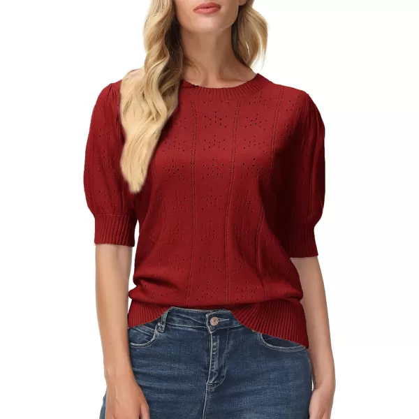 GRACE KARIN Womens Lightweight Thin Summer Pullover Sweater Cute Puff Short Sleeve Tops Pullover Shirt Knit BlouseWine Red