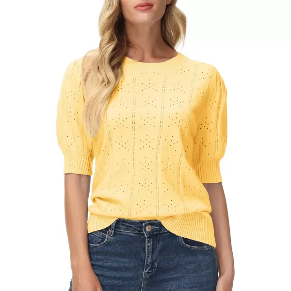 GRACE KARIN Womens Lightweight Thin Summer Pullover Sweater Cute Puff Short Sleeve Tops Pullover Shirt Knit BlouseYellow