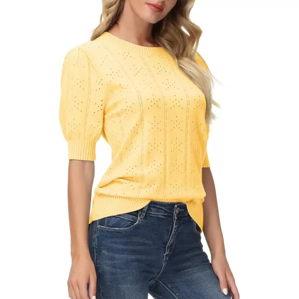 GRACE KARIN Womens Lightweight Thin Summer Pullover Sweater Cute Puff Short Sleeve Tops Pullover Shirt Knit BlouseYellow
