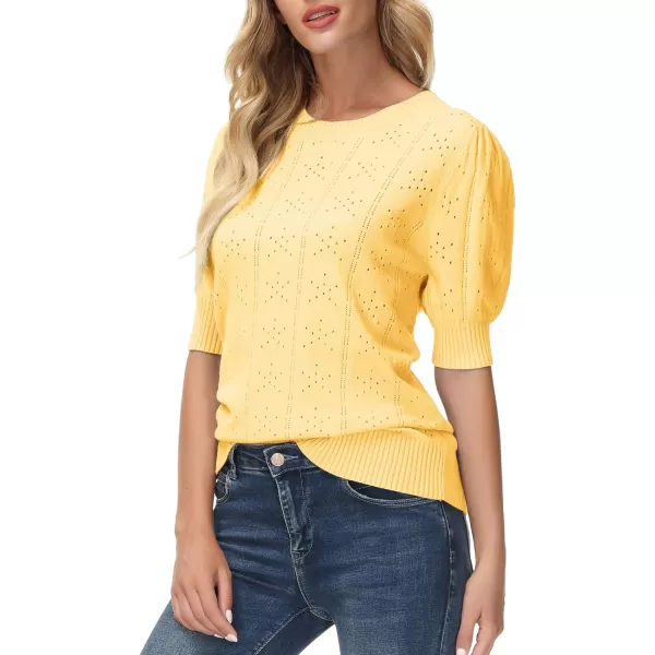 GRACE KARIN Womens Lightweight Thin Summer Pullover Sweater Cute Puff Short Sleeve Tops Pullover Shirt Knit BlouseYellow