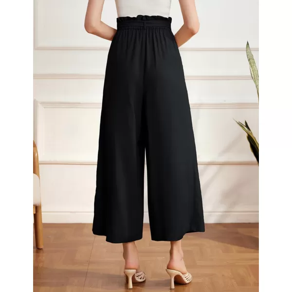 GRACE KARIN Womens Linen Pants Wide Leg High Waisted Lounge Palazzo Pant Adjustable Tie Knot Loose Trouser with PocketBlack