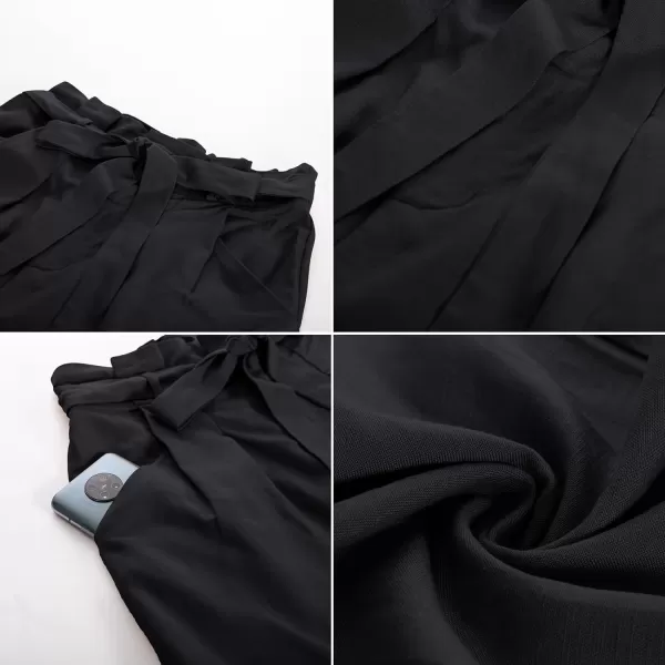 GRACE KARIN Womens Linen Pants Wide Leg High Waisted Lounge Palazzo Pant Adjustable Tie Knot Loose Trouser with PocketBlack