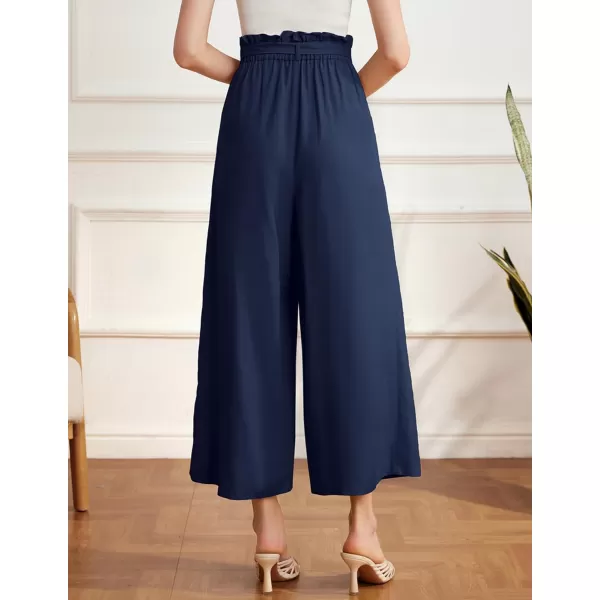 GRACE KARIN Womens Linen Pants Wide Leg High Waisted Lounge Palazzo Pant Adjustable Tie Knot Loose Trouser with PocketDark Blue