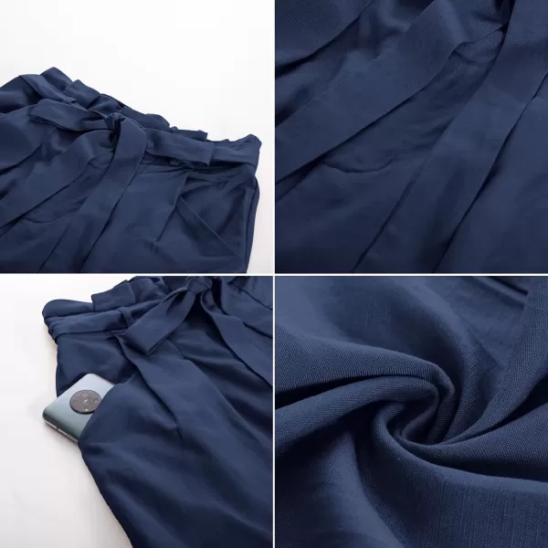 GRACE KARIN Womens Linen Pants Wide Leg High Waisted Lounge Palazzo Pant Adjustable Tie Knot Loose Trouser with PocketDark Blue