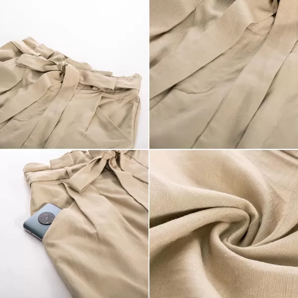 GRACE KARIN Womens Linen Pants Wide Leg High Waisted Lounge Palazzo Pant Adjustable Tie Knot Loose Trouser with PocketKhaki