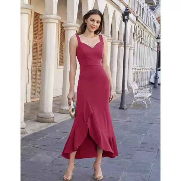 GRACE KARIN Womens Long Formal Dresses Sleeveless V Neck Cocktail Wedding Guest Dresses Mermaid Ruffle Party Prom Maxi DressMagenta