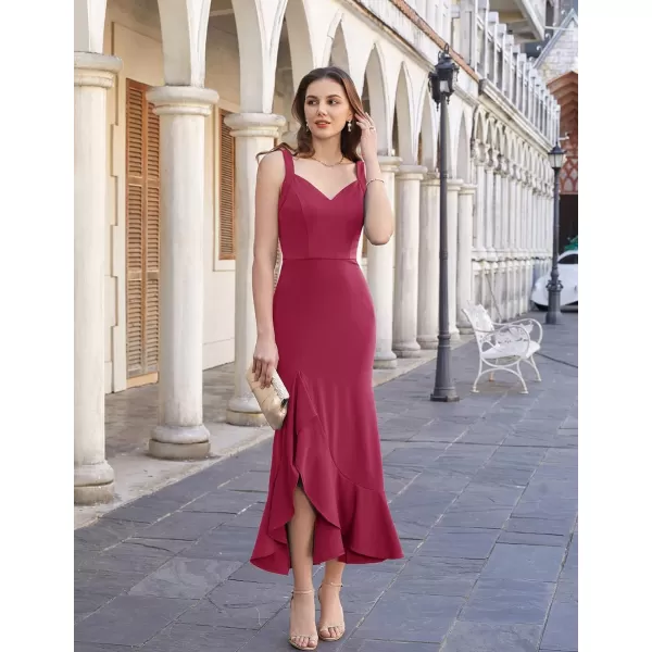 GRACE KARIN Womens Long Formal Dresses Sleeveless V Neck Cocktail Wedding Guest Dresses Mermaid Ruffle Party Prom Maxi DressMagenta