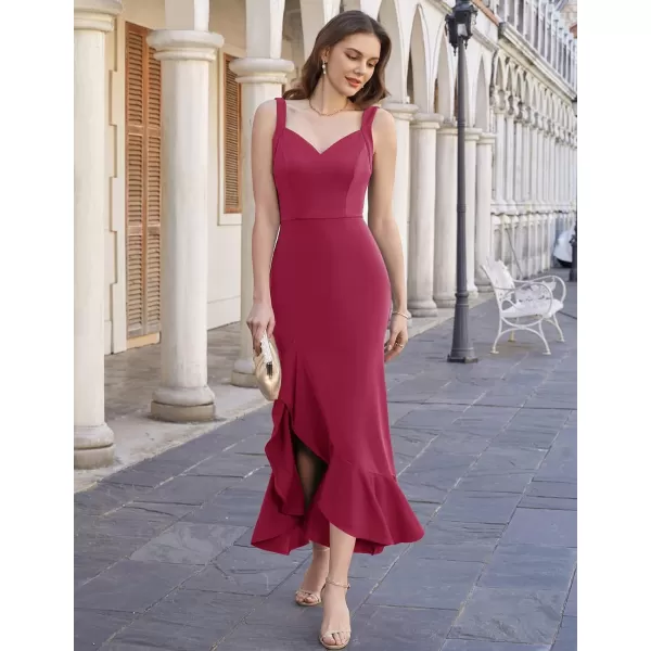 GRACE KARIN Womens Long Formal Dresses Sleeveless V Neck Cocktail Wedding Guest Dresses Mermaid Ruffle Party Prom Maxi DressMagenta