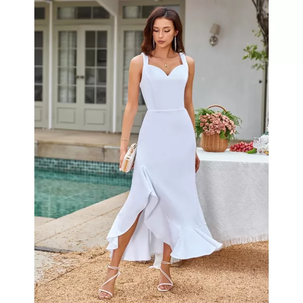 GRACE KARIN Womens Long Formal Dresses Sleeveless V Neck Cocktail Wedding Guest Dresses Mermaid Ruffle Party Prom Maxi DressWhite